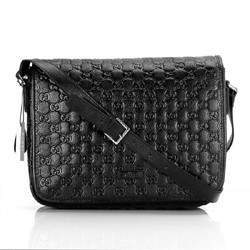 1:1 Gucci 145844 Men's Messenger Bag-Black Guccissima Leather - Click Image to Close
